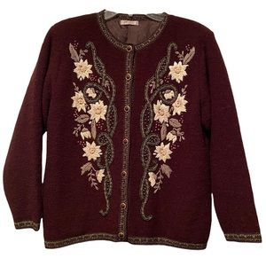 Vareuse Tokyo Japan Wool Lined Cardigan Sweater Embroidered Beaded Floral M/L
